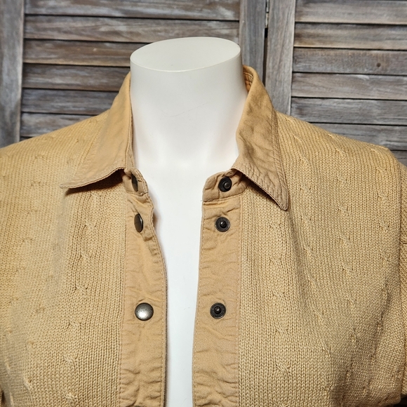 Blue Willi's of Denmark Snap Up Knit Cardigan Denim Collar Creamy Tan Small - Picture 4 of 11